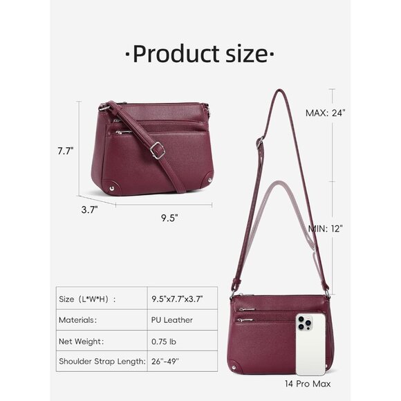Women Wine Red Imported PU Leather Medium Size Crossbody Satchel Handbags - Picture 3 of 9
